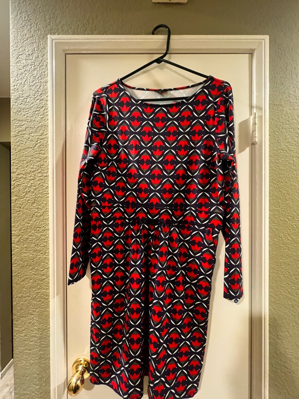 Talbots Red and Black Geometric Long-Sleeve Dress